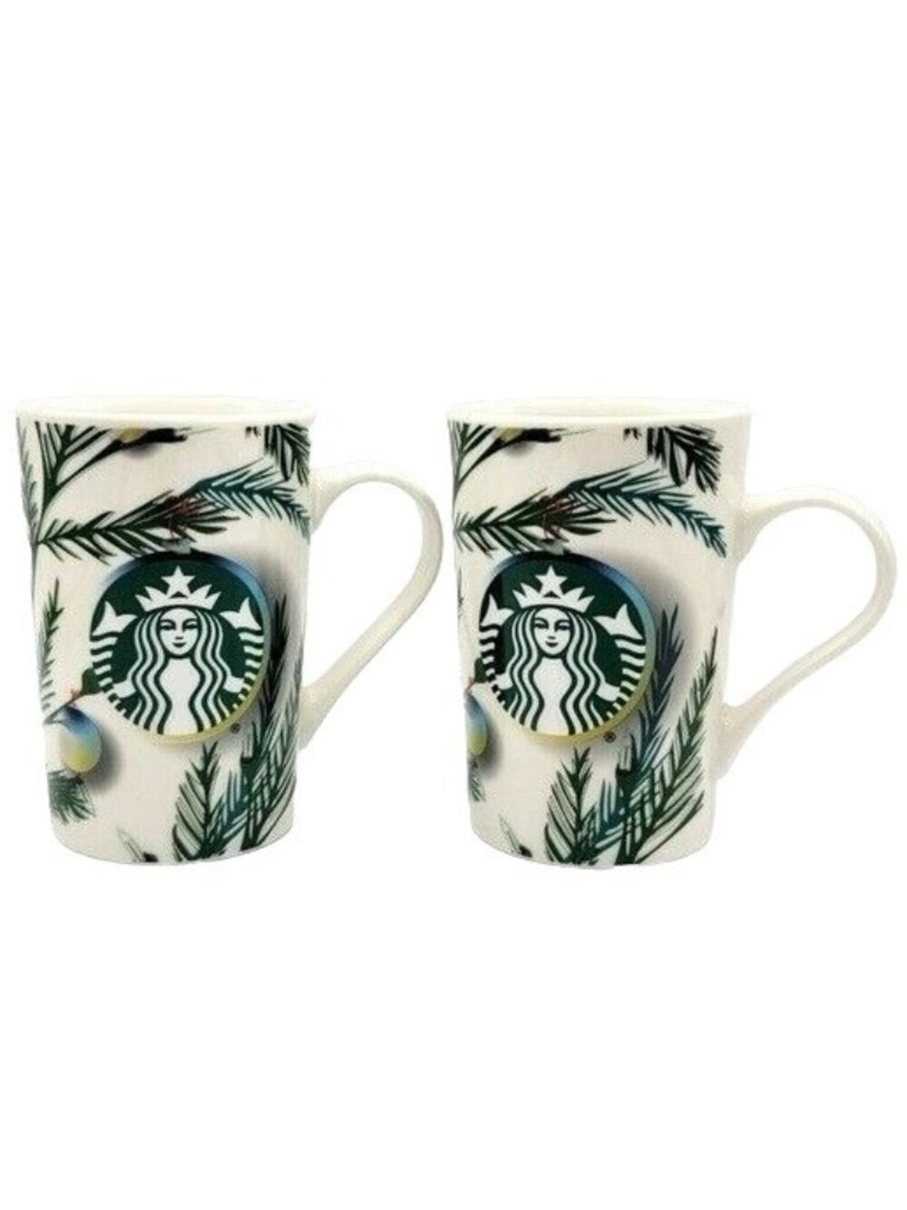 Starbucks Christmas Holiday Mugs x2 Green 11oz Evergreen Tree Lights Logo 2020